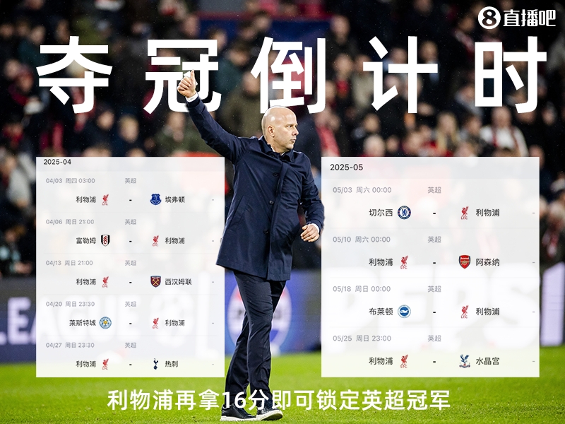 奪冠倒計時？槍手三場不勝落后榜首15分，利物浦再拿16分即可奪冠