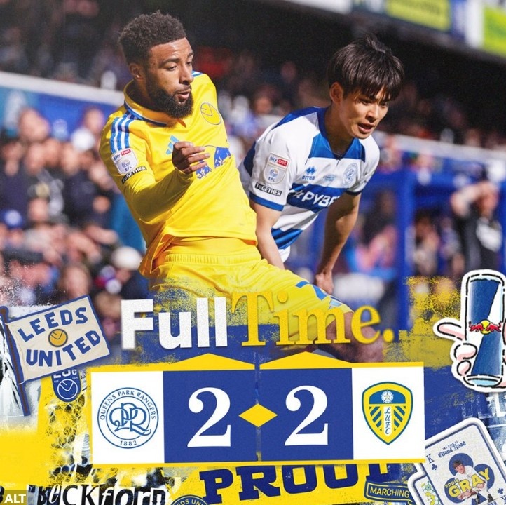 英冠榜首利茲聯(lián)連追兩球2-2戰(zhàn)平QPR，近4輪僅1勝領(lǐng)先優(yōu)勢(shì)縮小